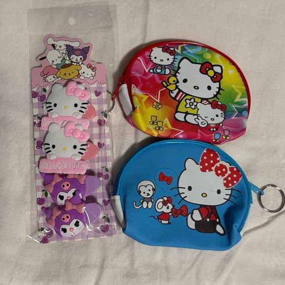 Hello Kitty Other - Hello Kitty Kids Coin Purse Set - Multicolor and Blue and Red. With Keyring New!